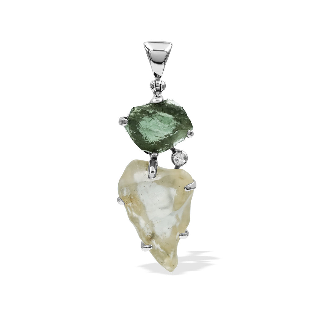 Starborn Moldavite and Libyan Desert Tektite Pendant in Sterling Silver