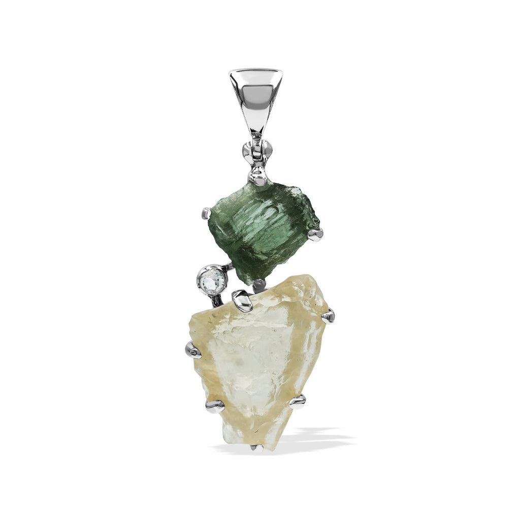 Starborn Moldavite and Libyan Desert Tektite Pendant in Sterling Silver