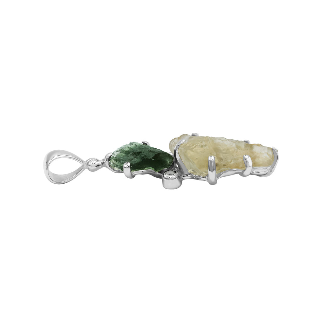 Starborn Moldavite and Libyan Desert Tektite Pendant in Sterling Silver