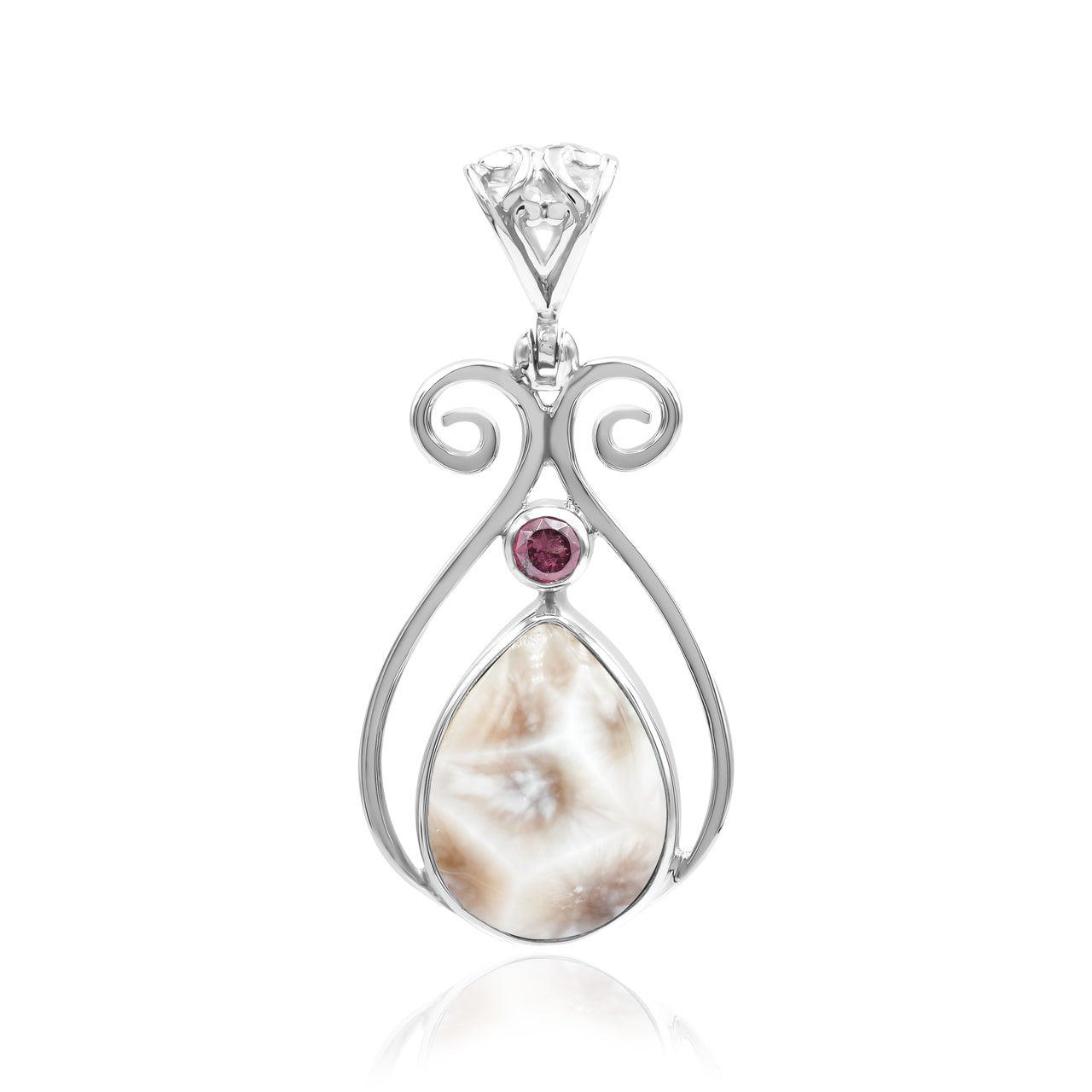 Starborn Pink Natrolite and Tourmaline Pendant in Fine Sterling Silver