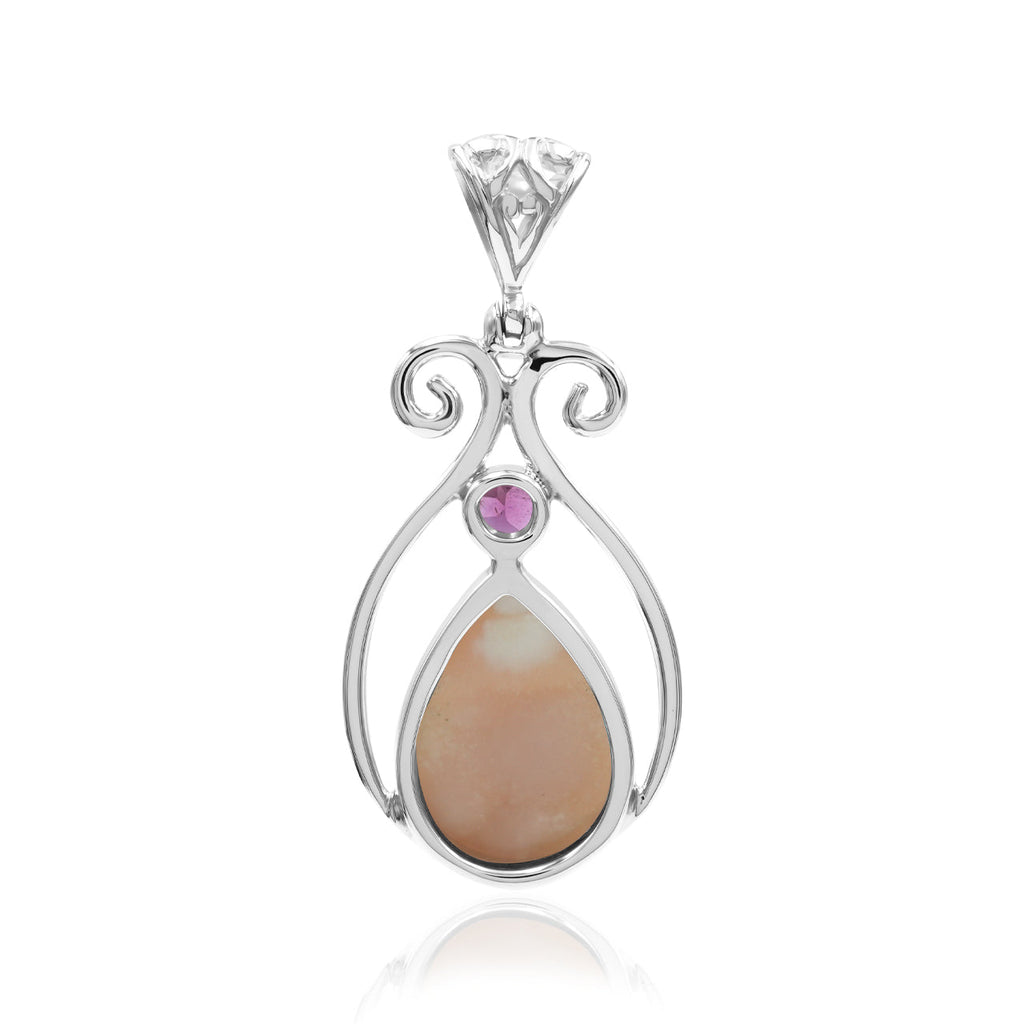 Starborn Pink Natrolite and Tourmaline Pendant in Fine Sterling Silver