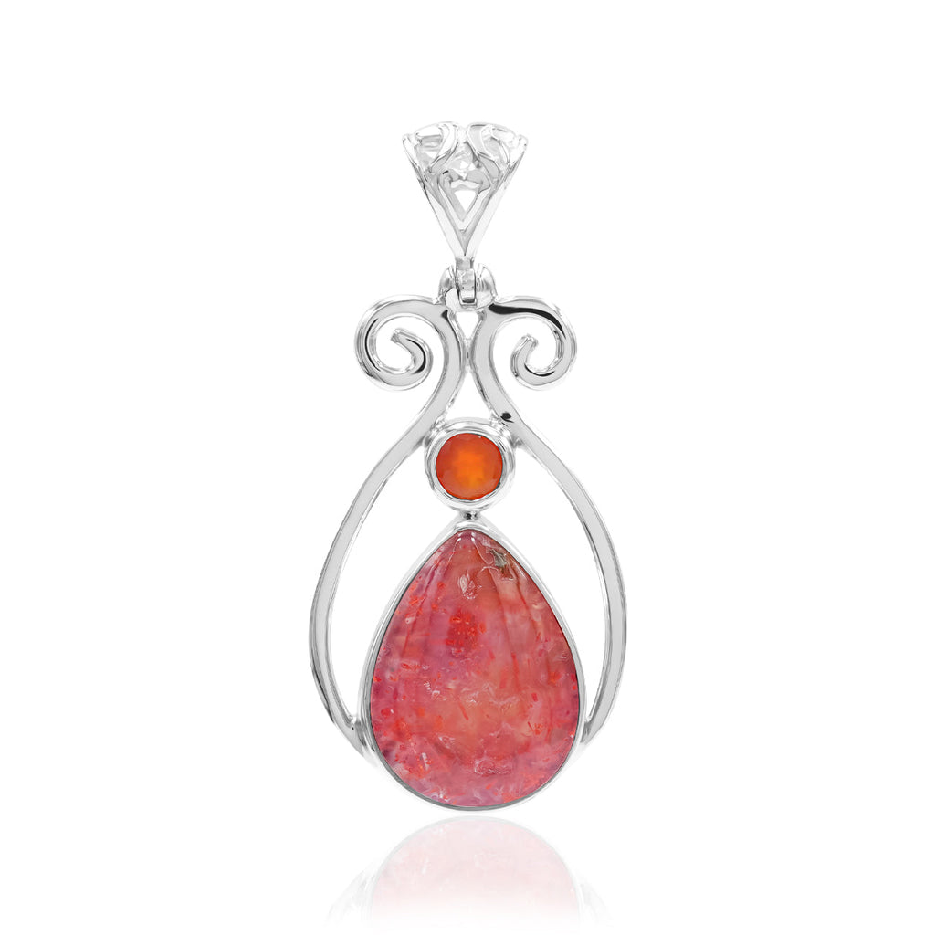Starborn Magma Chalcedony with Faceted Carnelian Pendant in Sterling Silver