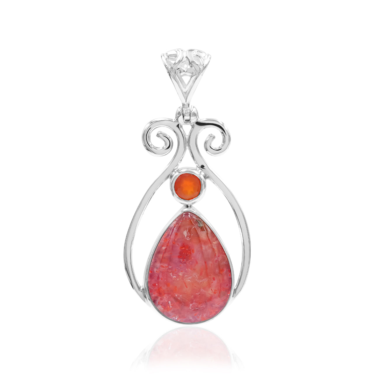 Starborn Magma Chalcedony with Faceted Carnelian Pendant in Sterling Silver