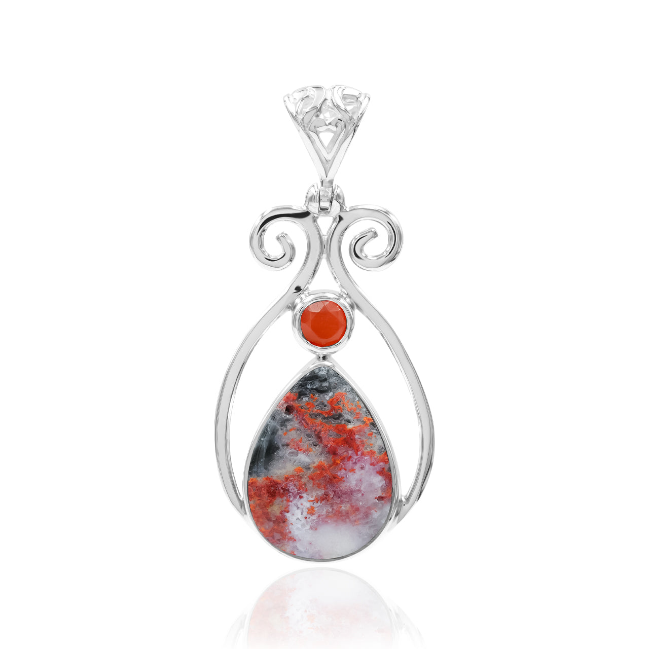 Starborn Magma Chalcedony with Faceted Carnelian Pendant in Sterling Silver