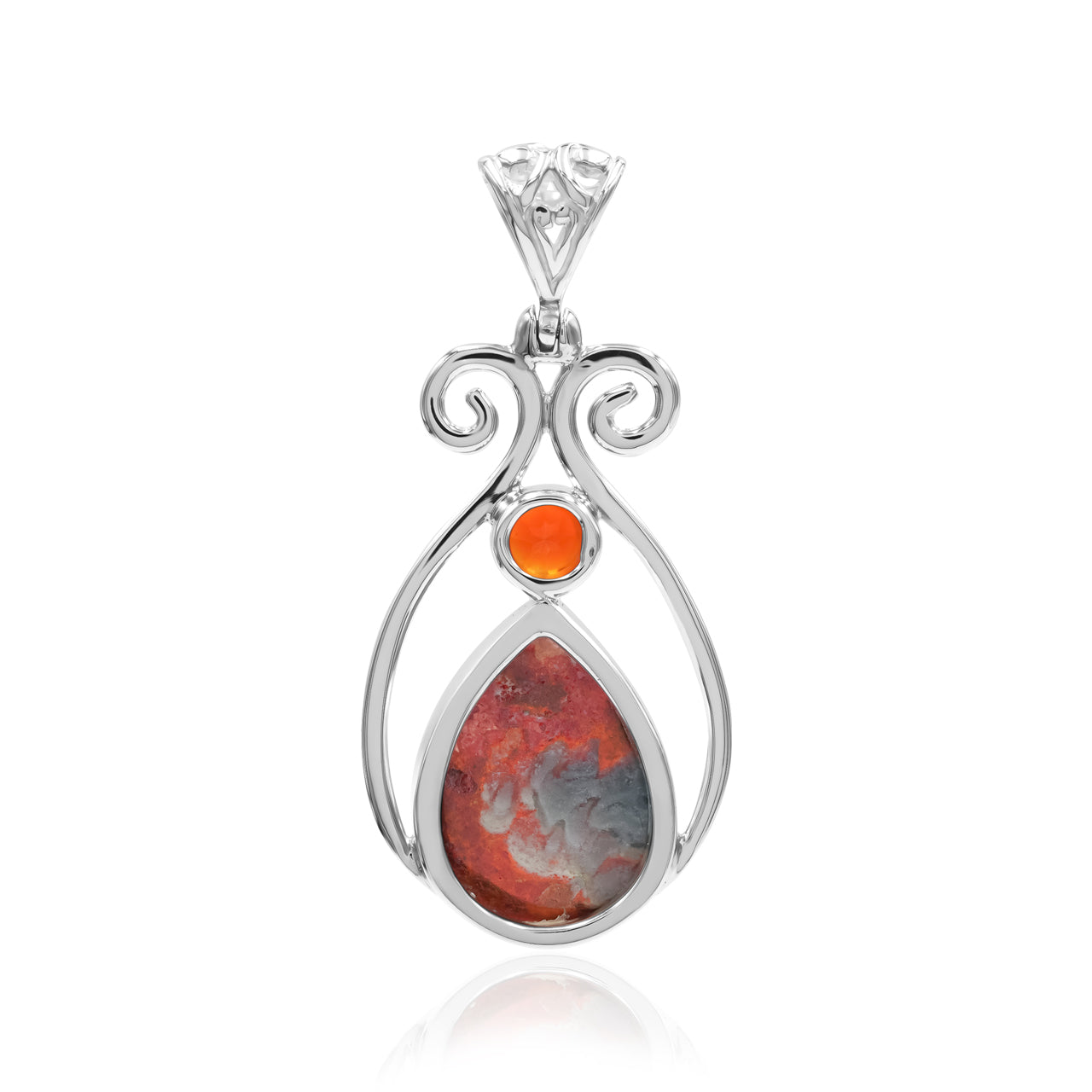 Starborn Magma Chalcedony with Faceted Carnelian Pendant in Sterling Silver