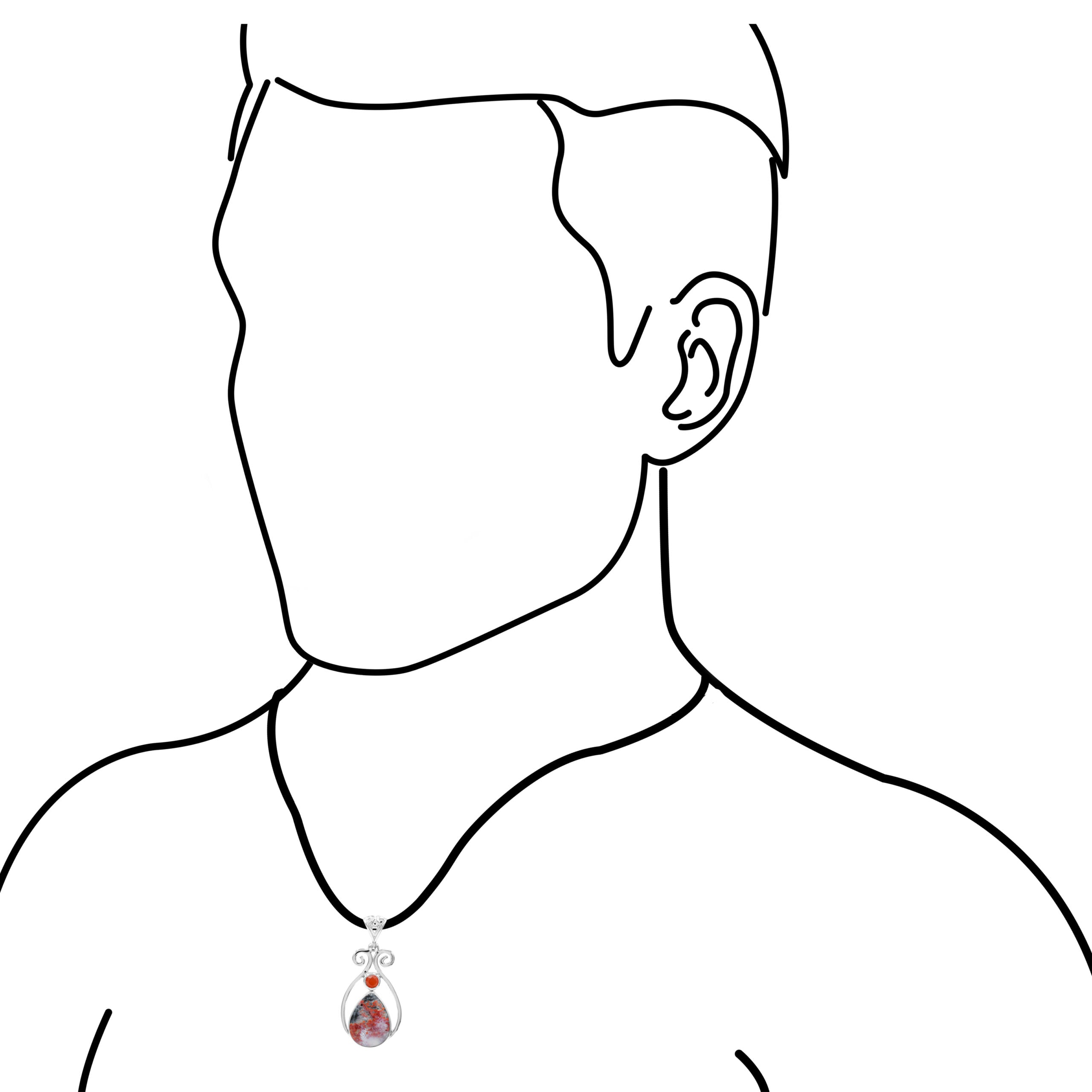 Starborn Magma Chalcedony with Faceted Carnelian Pendant in Sterling Silver