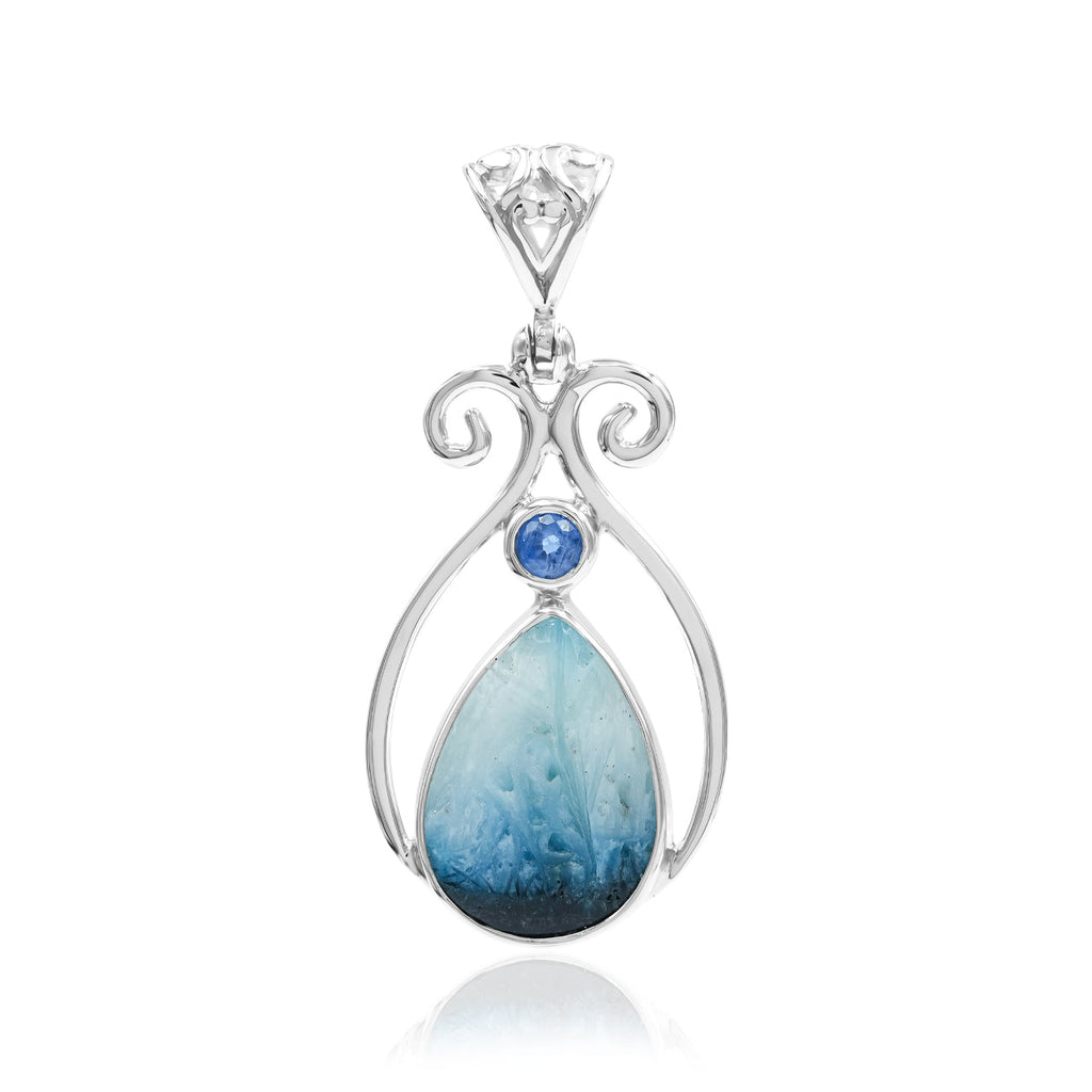Starborn Blue Ice Glacierite with Faceted Kyanite Pendant in Sterling Silver