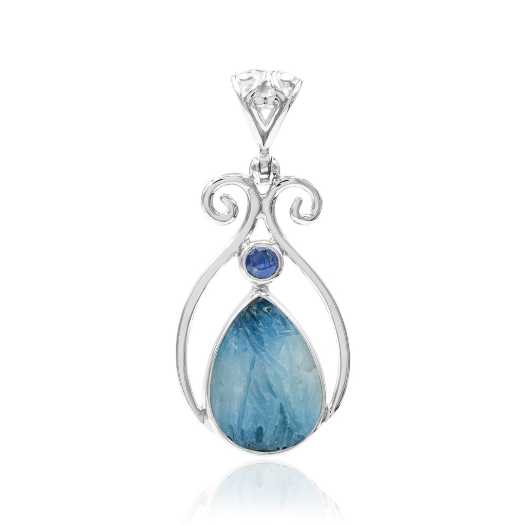 Starborn Blue Ice Glacierite with Faceted Kyanite Pendant in Sterling Silver