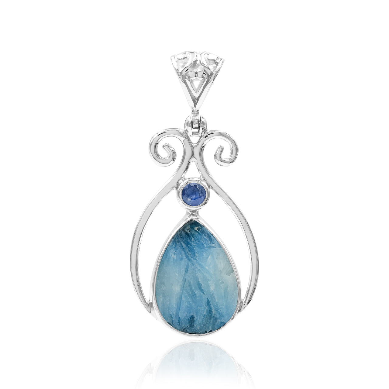Starborn Blue Ice Glacierite with Faceted Kyanite Pendant in Sterling Silver
