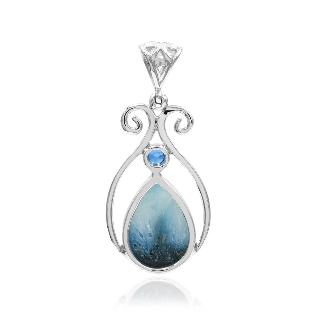 Starborn Blue Ice Glacierite with Faceted Kyanite Pendant in Sterling Silver