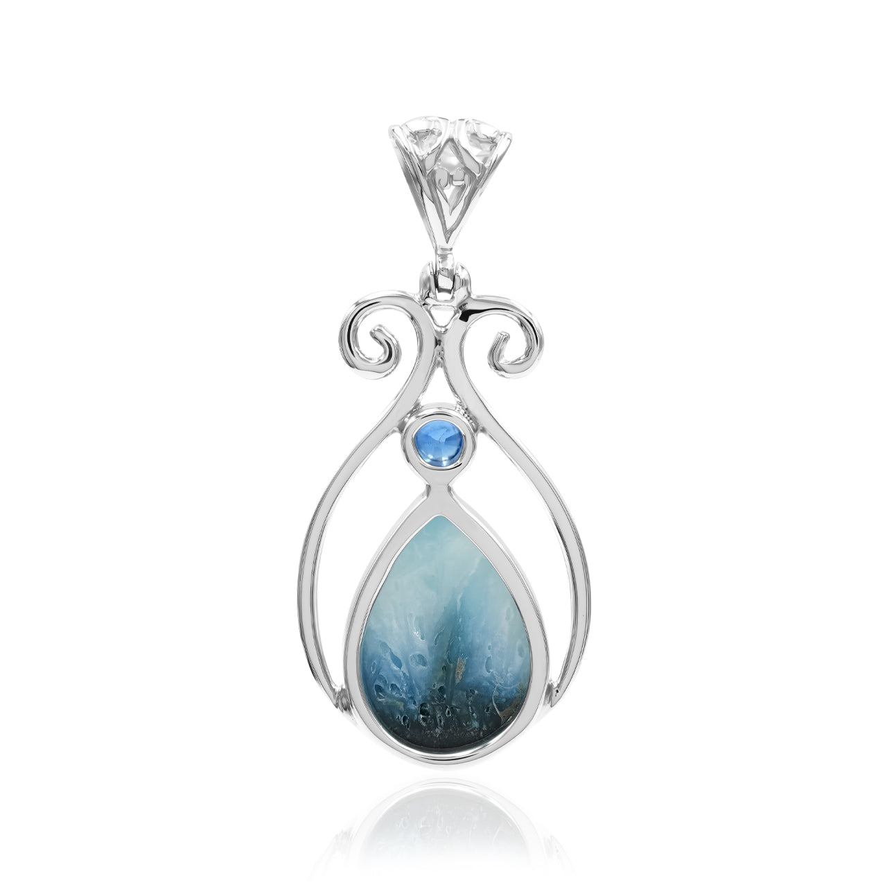 Starborn Blue Ice Glacierite with Faceted Kyanite Pendant in Sterling Silver