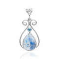Starborn Rainbow Moonstone and Faceted Blue Topaz Pendant in Sterling Silver