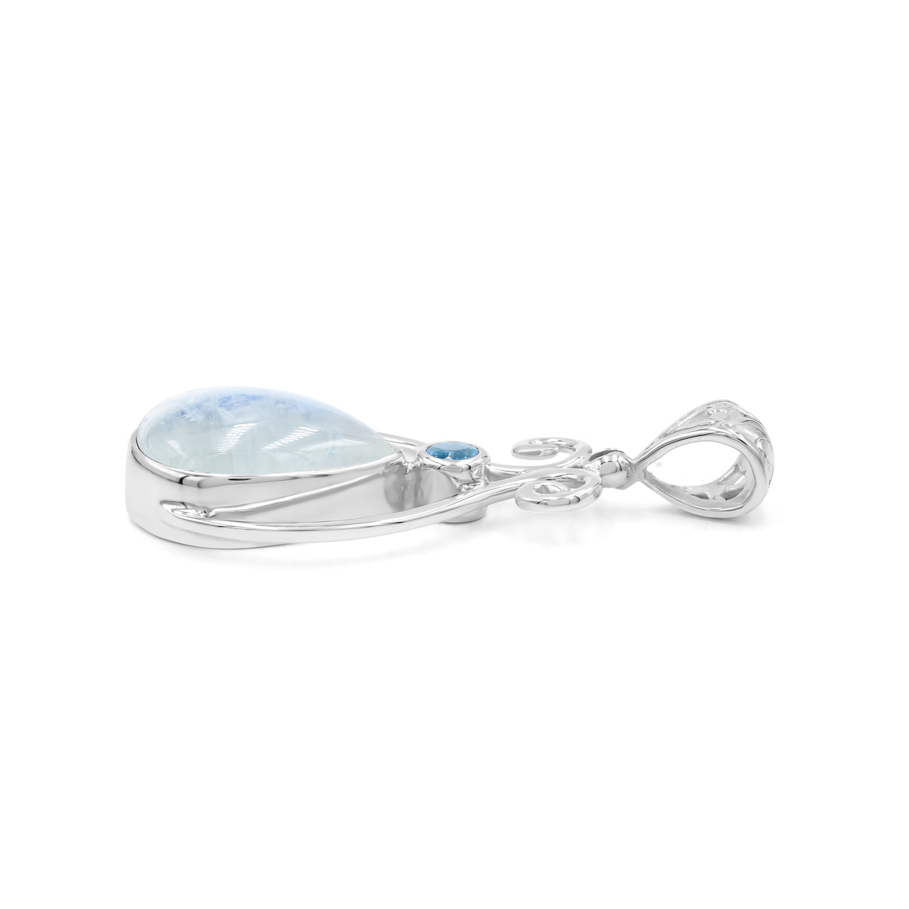 Starborn Rainbow Moonstone and Faceted Blue Topaz Pendant in Sterling Silver