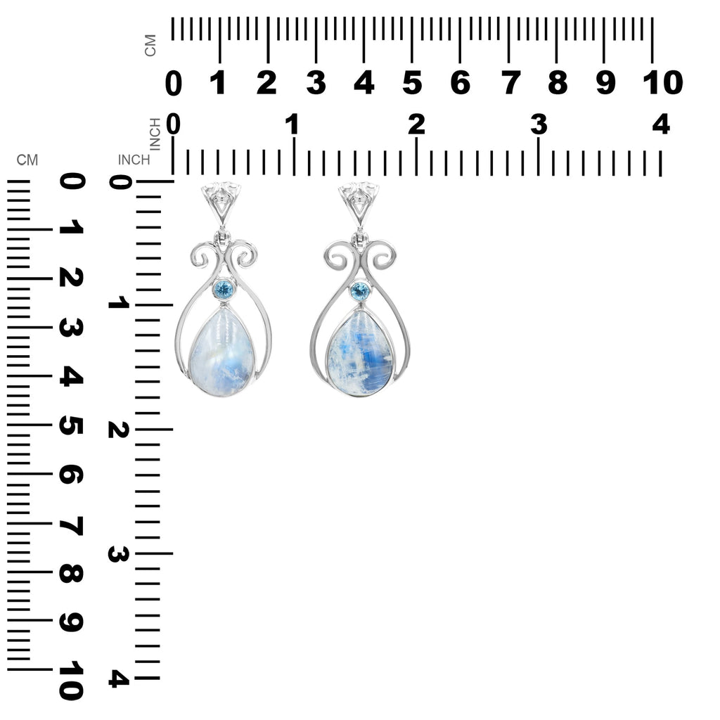Starborn Rainbow Moonstone and Faceted Blue Topaz Pendant in Sterling Silver