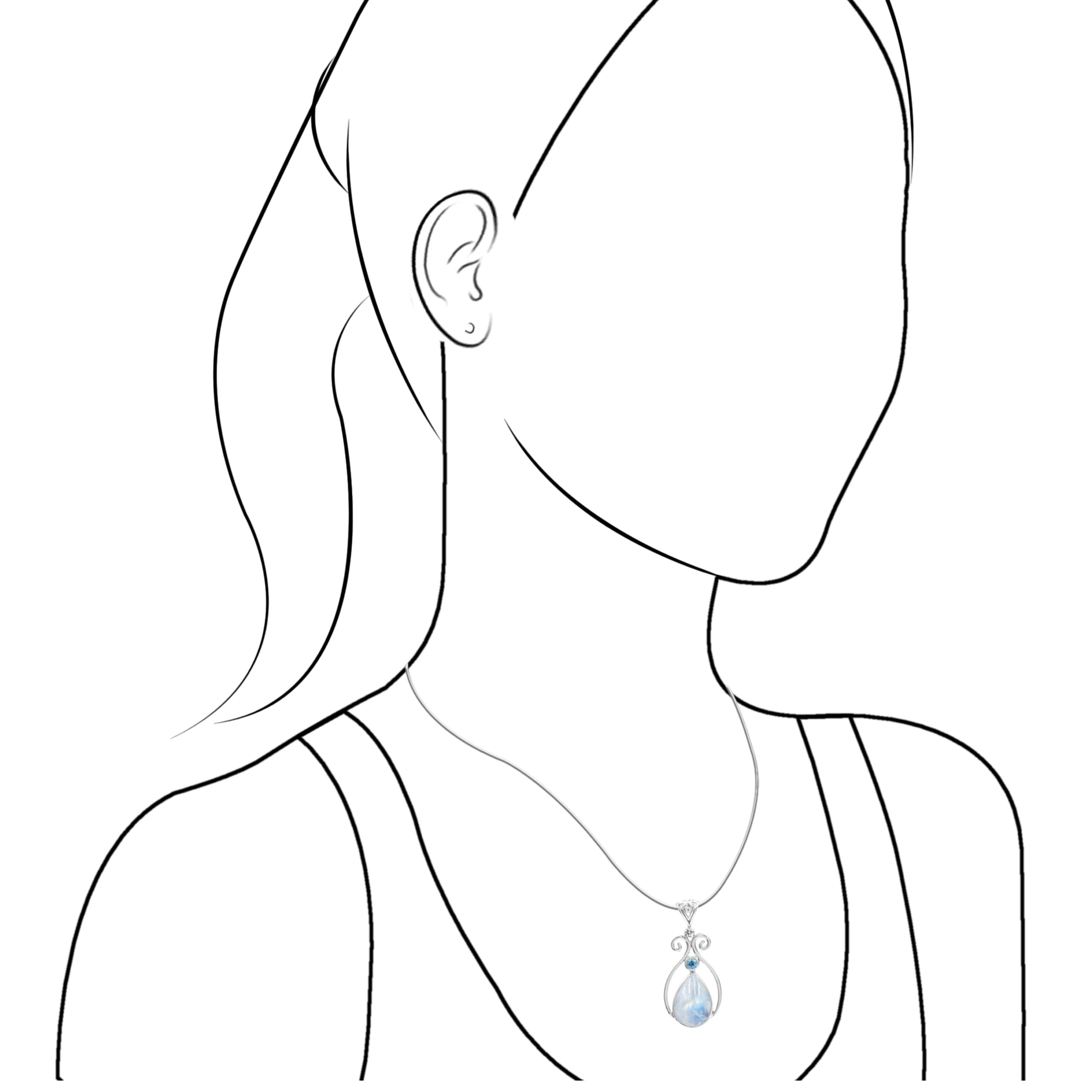 Starborn Rainbow Moonstone and Faceted Blue Topaz Pendant in Sterling Silver