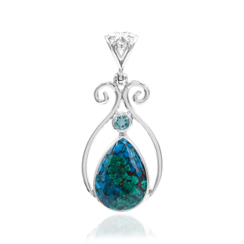 Starborn Chrysocolla and Faceted Apatite Pendant in Sterling Silver