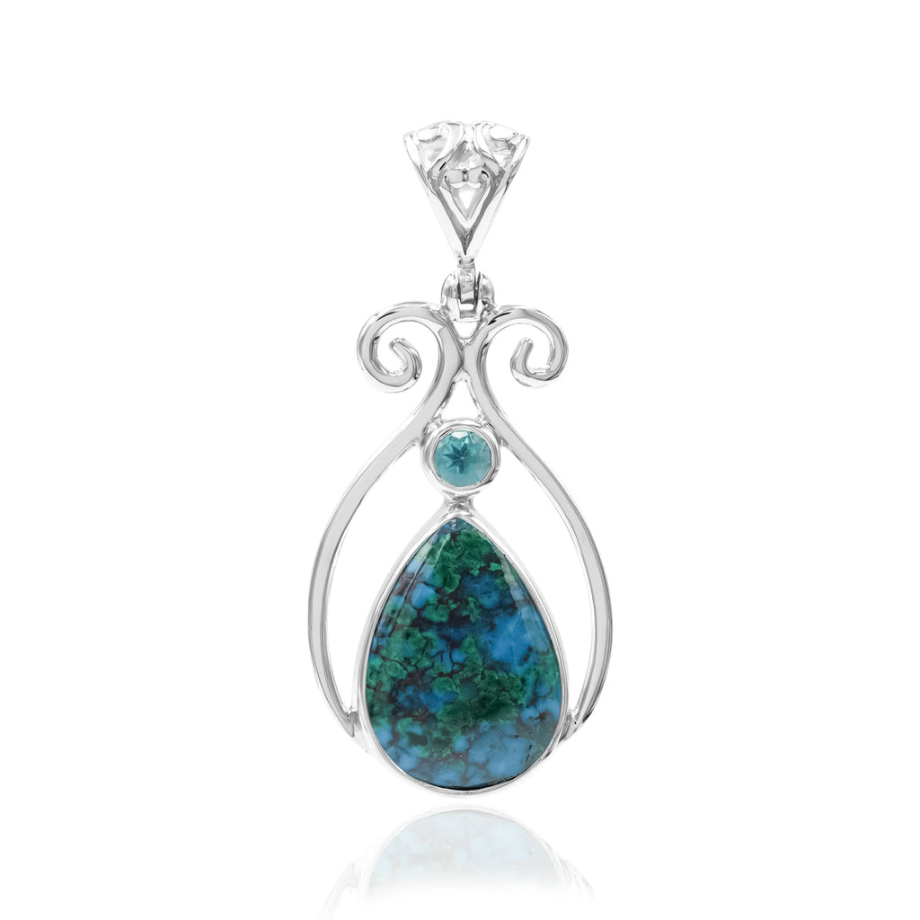Starborn Chrysocolla and Faceted Apatite Pendant in Sterling Silver