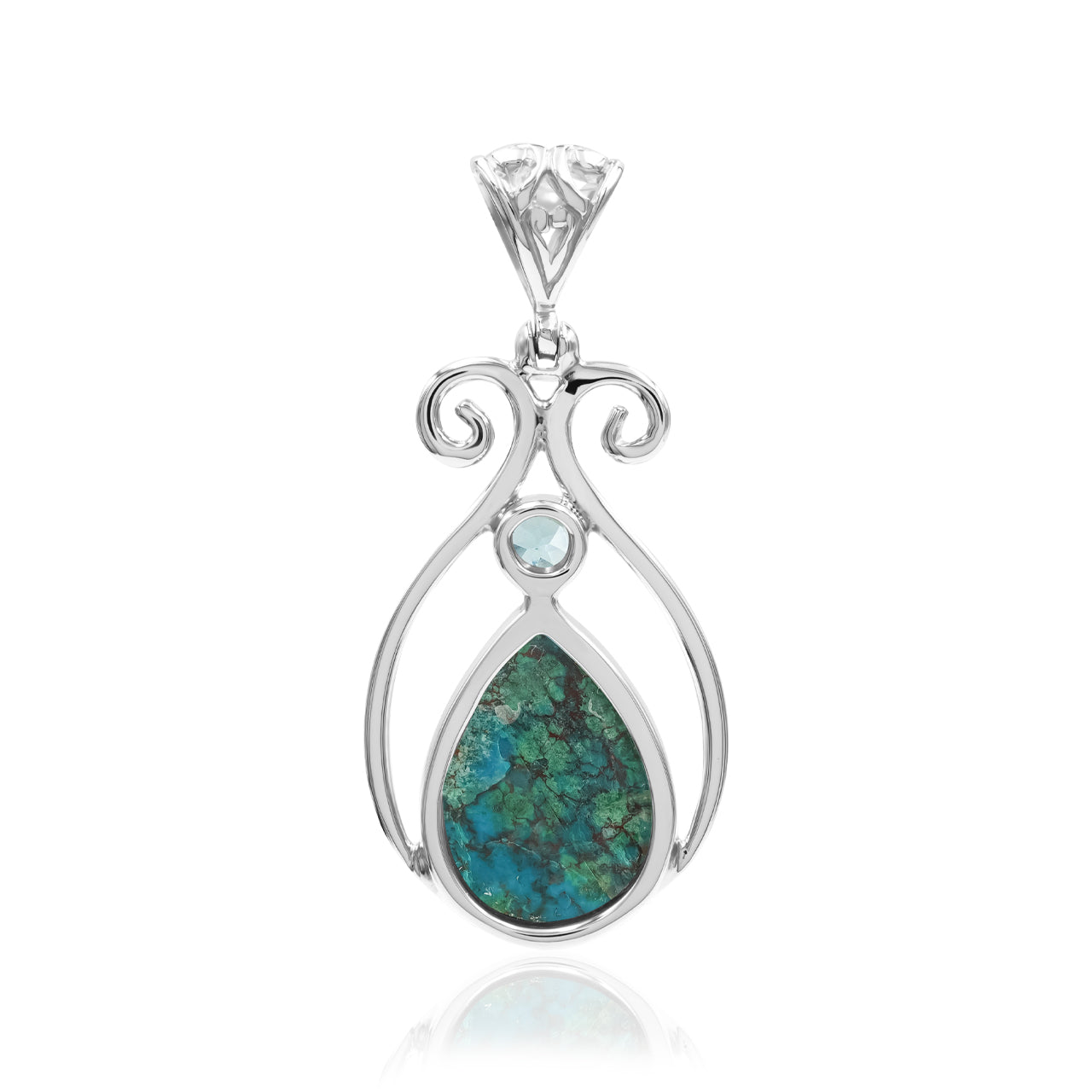 Starborn Chrysocolla and Faceted Apatite Pendant in Sterling Silver