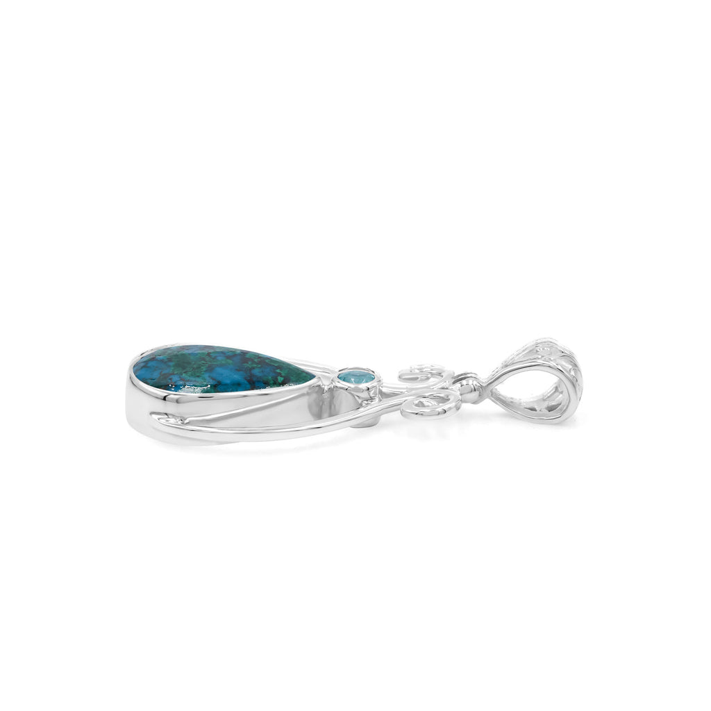 Starborn Chrysocolla and Faceted Apatite Pendant in Sterling Silver