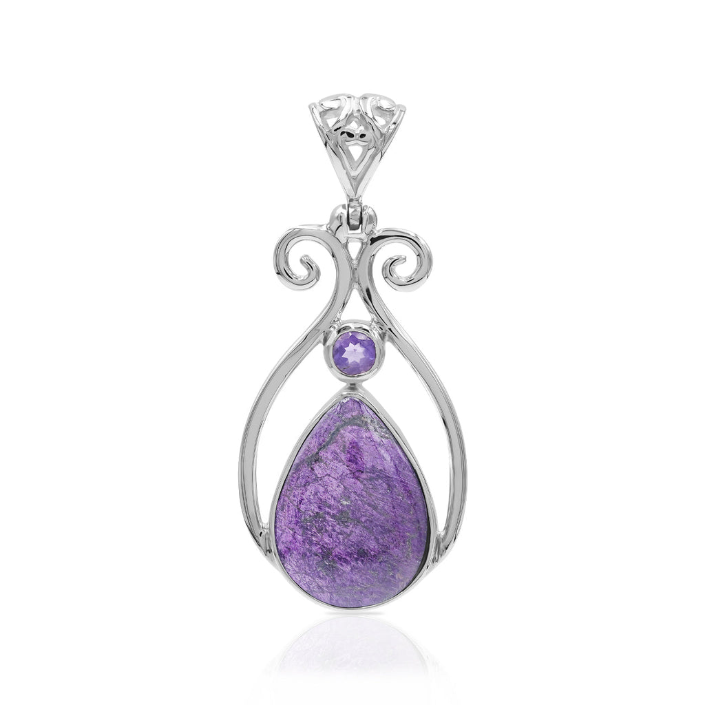 Starborn Purpurite and Amethyst Pendant in Fine Sterling Silver