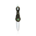 Starborn Quartz Crystal Wand Pendant with Aquamarine, Chrysoprase and Rainbow Moonstone