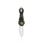 Starborn Quartz Crystal Wand Pendant with Aquamarine, Chrysoprase and Rainbow Moonstone