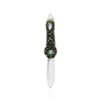 Starborn Quartz Crystal Wand Pendant with Aquamarine, Chrysoprase and Rainbow Moonstone