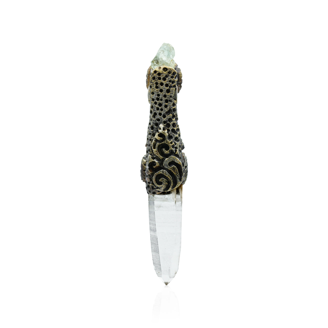 Starborn Quartz Crystal Wand Pendant with Aquamarine, Chrysoprase and Rainbow Moonstone