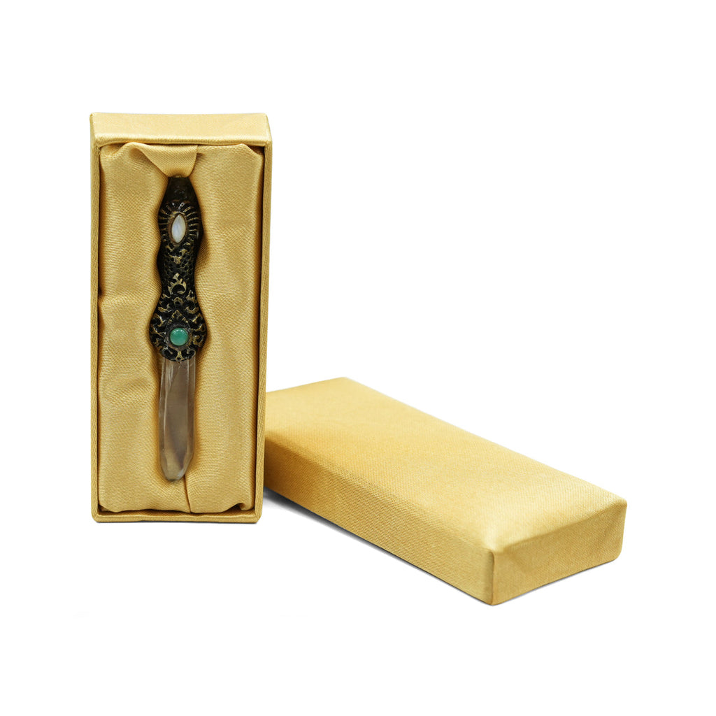 Starborn Quartz Crystal Wand Pendant with Aquamarine, Chrysoprase and Rainbow Moonstone