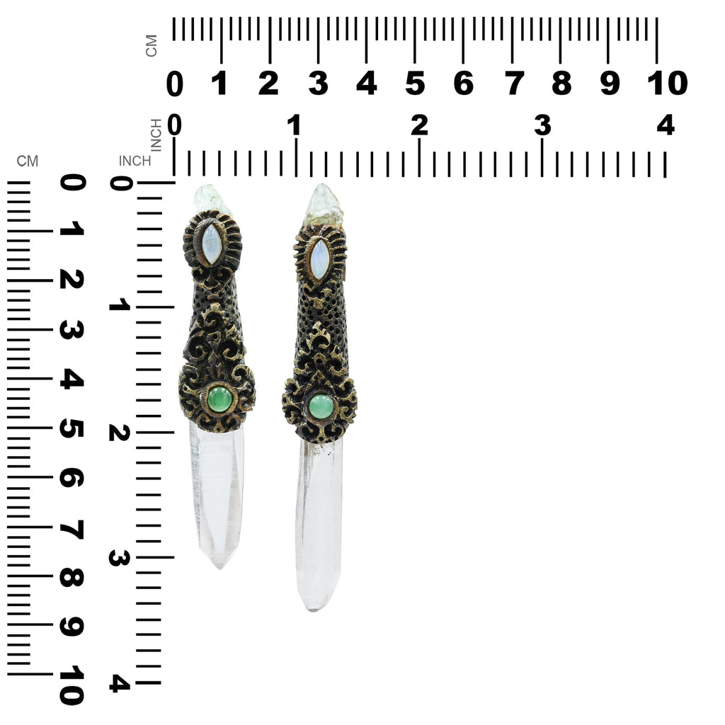 Starborn Quartz Crystal Wand Pendant with Aquamarine, Chrysoprase and Rainbow Moonstone