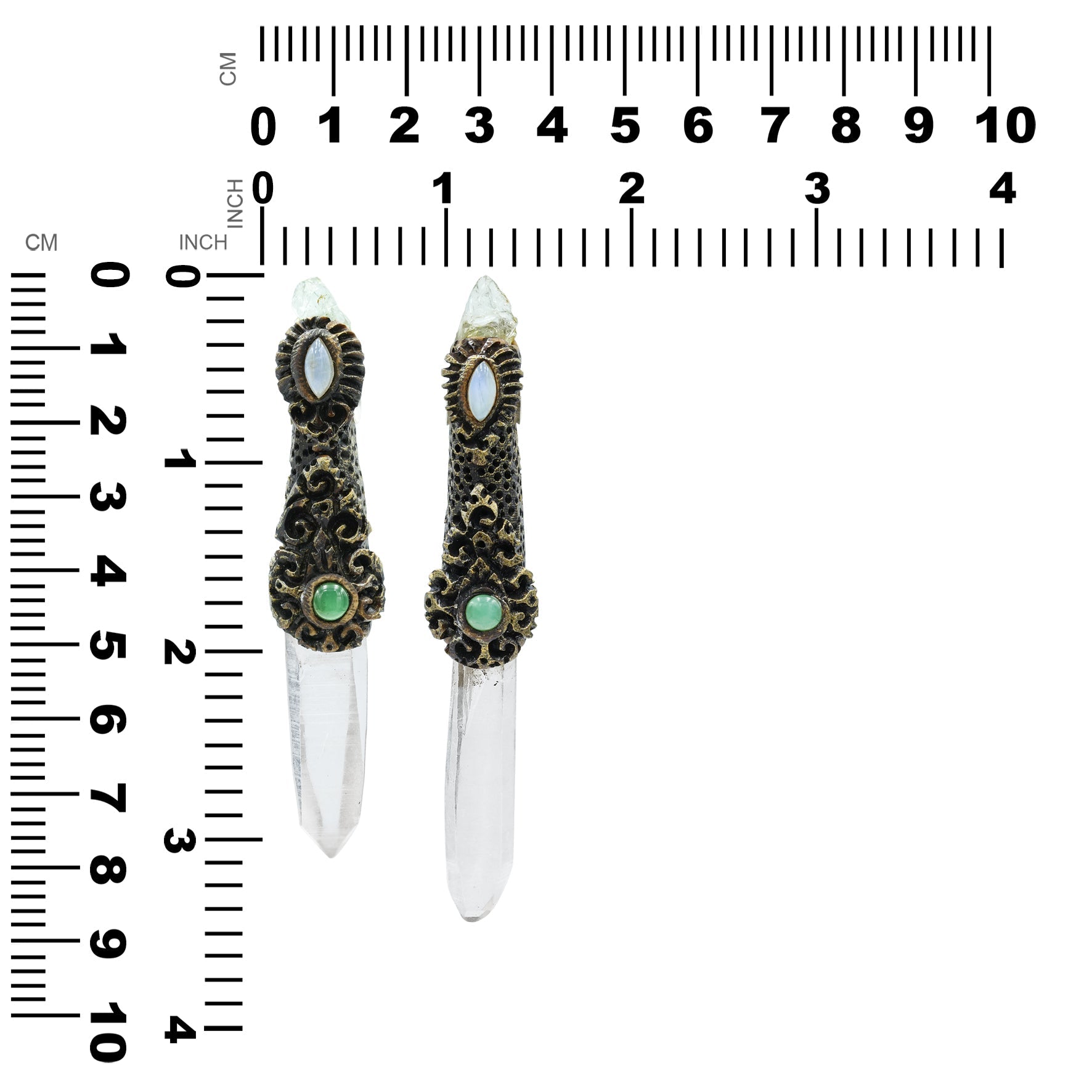Starborn Quartz Crystal Wand Pendant with Aquamarine, Chrysoprase and Rainbow Moonstone
