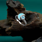 Starborn Turquoise and Faceted Blue Topaz Crescent Moon Ring in Sterling Silver