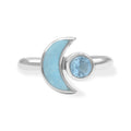 Starborn Turquoise and Faceted Blue Topaz Crescent Moon Ring in Sterling Silver