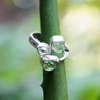 Starborn Moldavite and Herkimer Diamond Ring in Sterling Silver