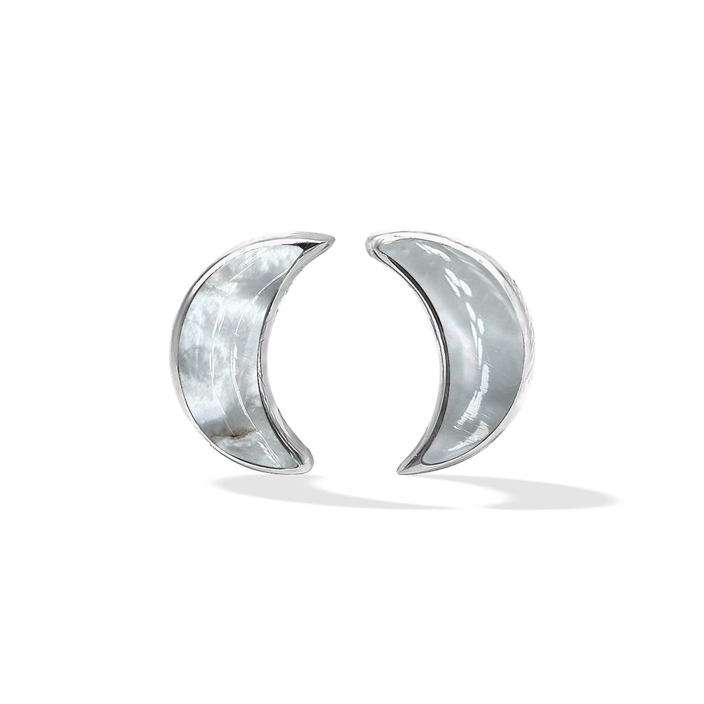Starborn Gemstone Crescent Moon Post Style Earrings in Sterling Silver