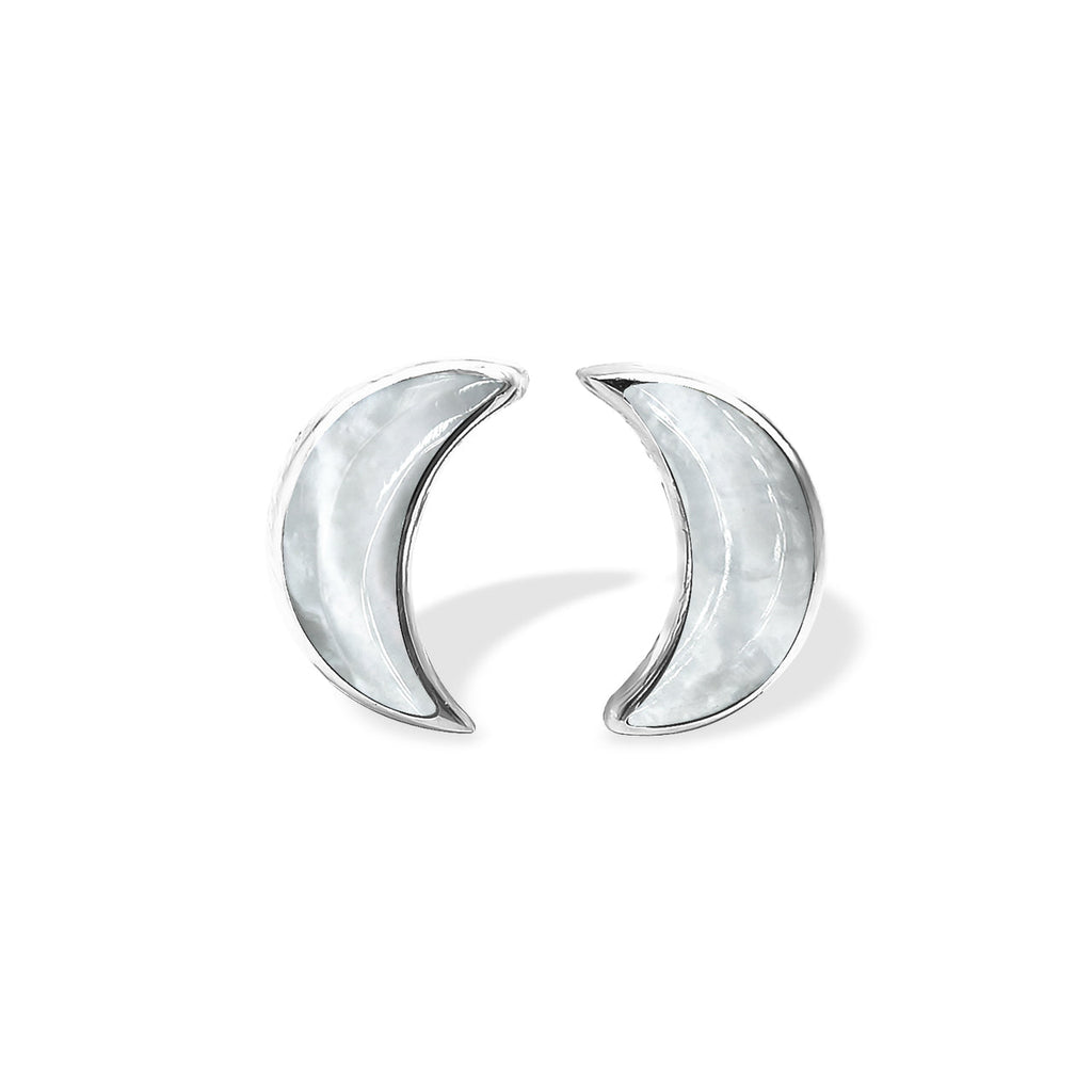 Starborn Gemstone Crescent Moon Post Style Earrings in Sterling Silver