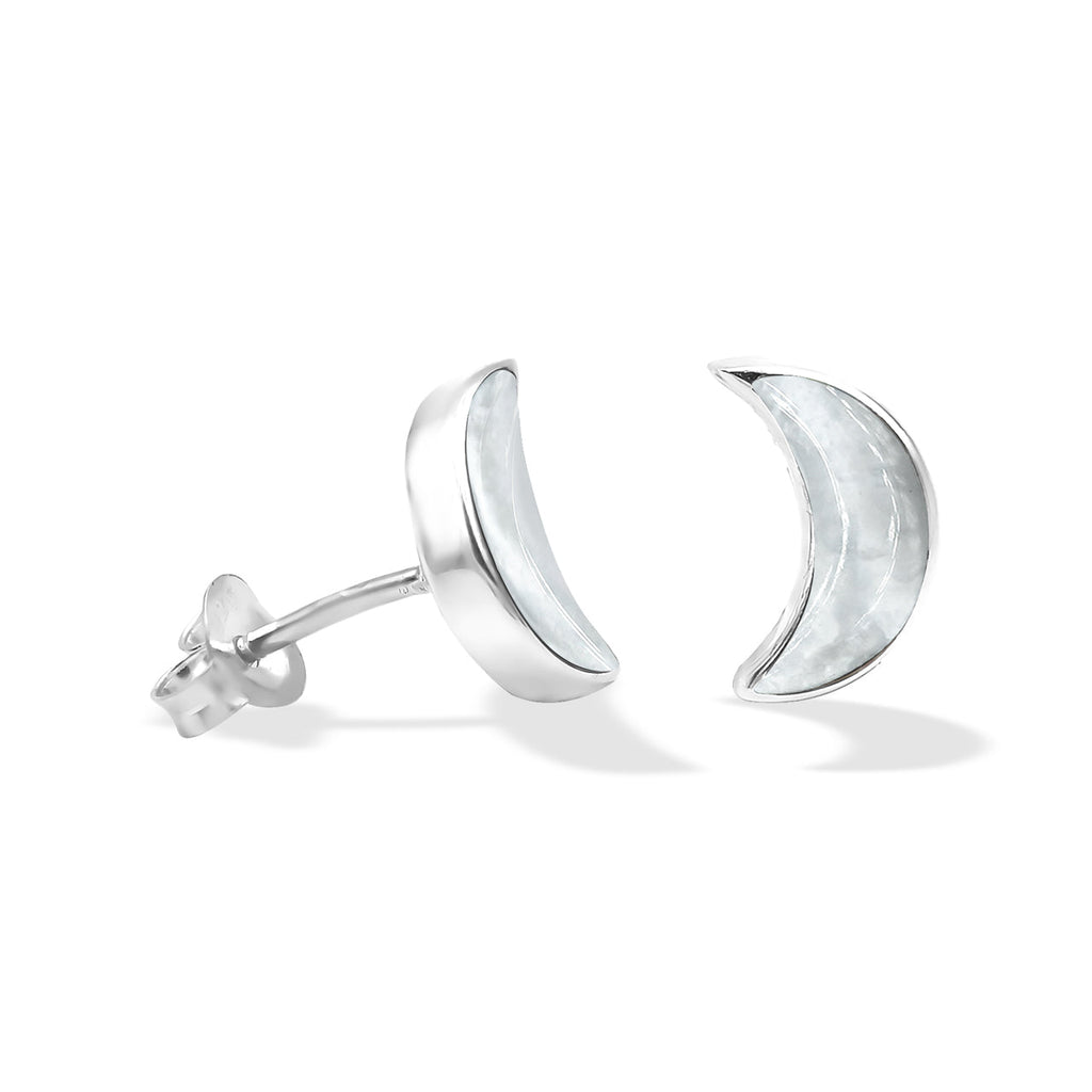 Starborn Gemstone Crescent Moon Post Style Earrings in Sterling Silver