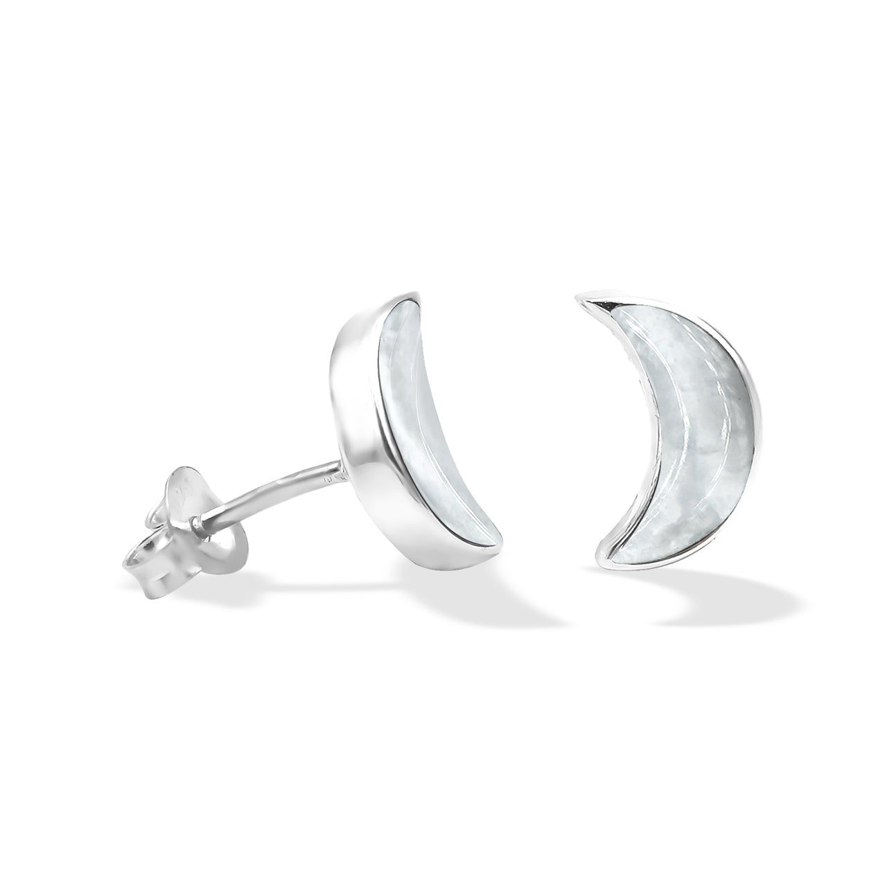 Starborn Gemstone Crescent Moon Post Style Earrings in Sterling Silver
