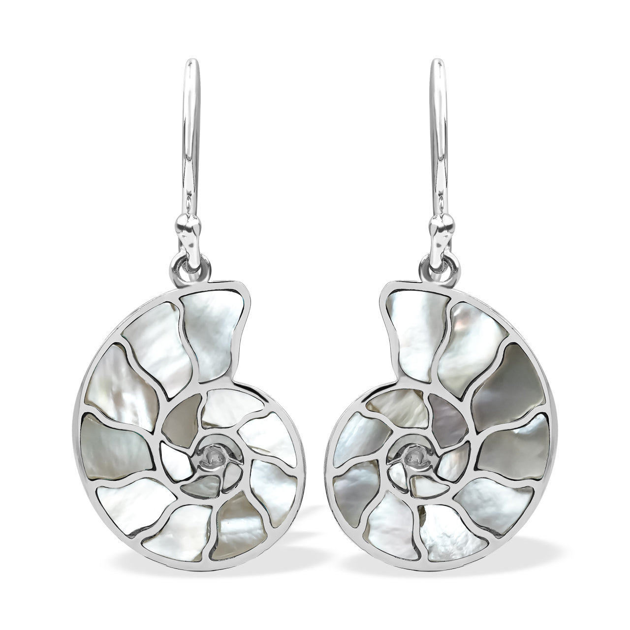 Starborn Nautilus Ammonite with Gemstones Inlay Earring in Sterling Silver - Large