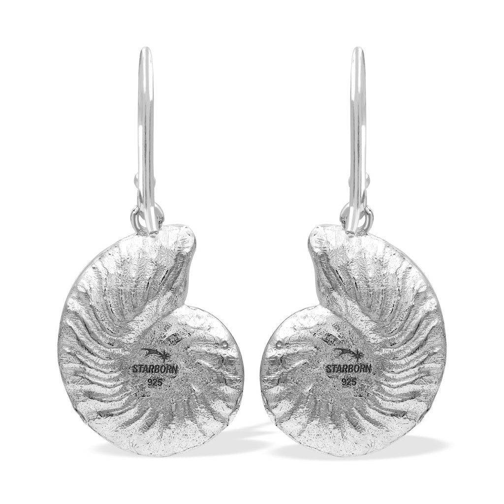 Starborn Nautilus Ammonite with Gemstones Inlay Earring in Sterling Silver - Large