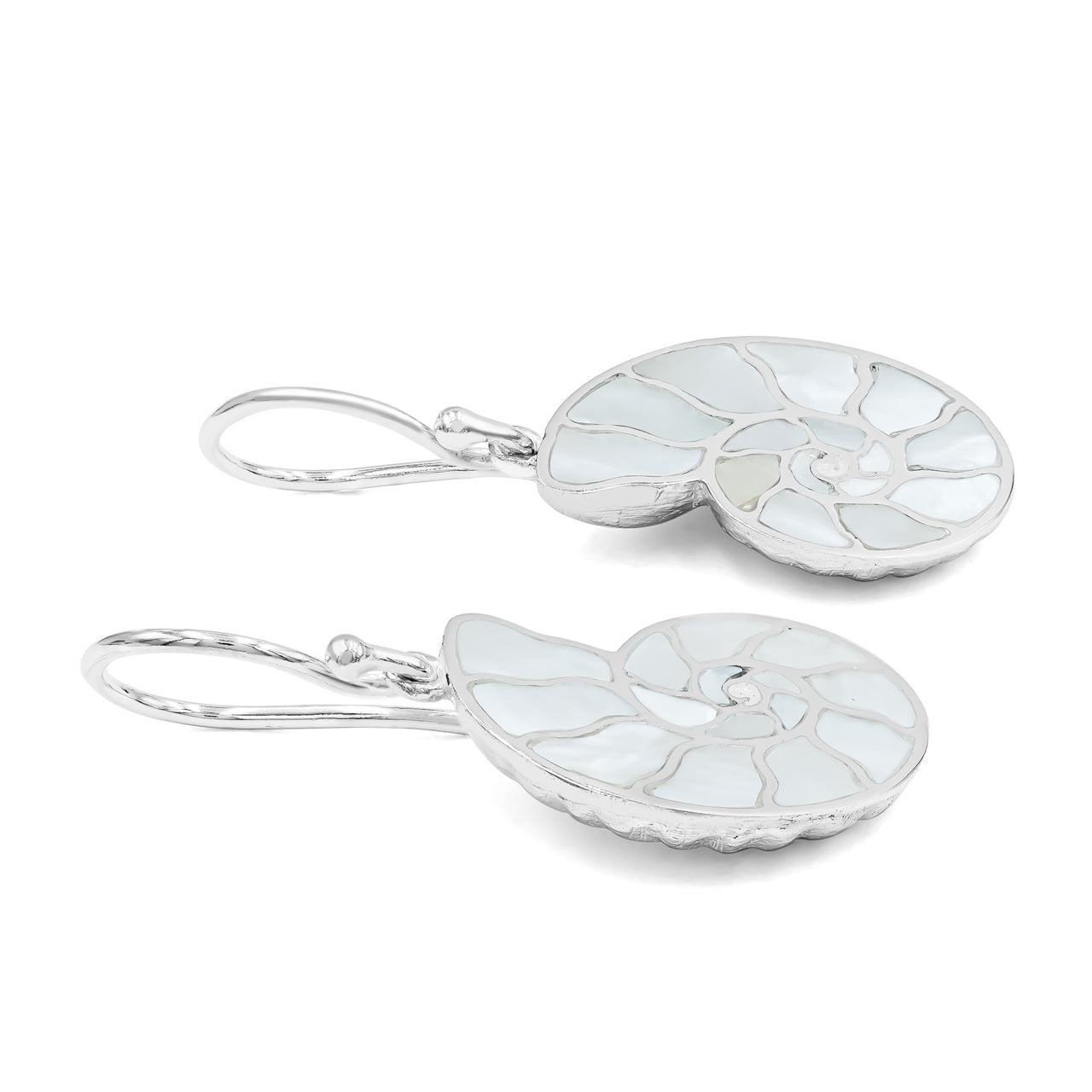 Starborn Nautilus Ammonite with Gemstones Inlay Earring in Sterling Silver - Large