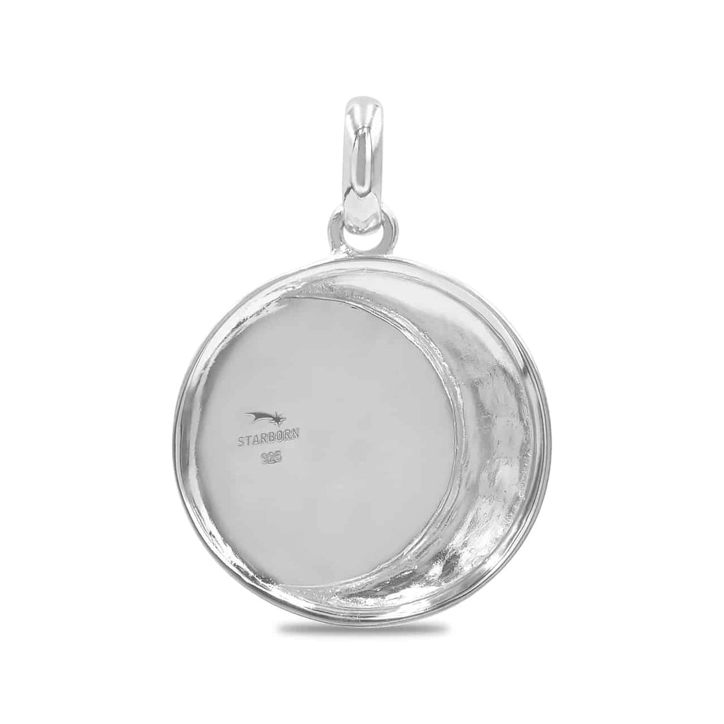 Starborn Mother of Pearl Moon Phases Carved Pendant in Sterling Silver