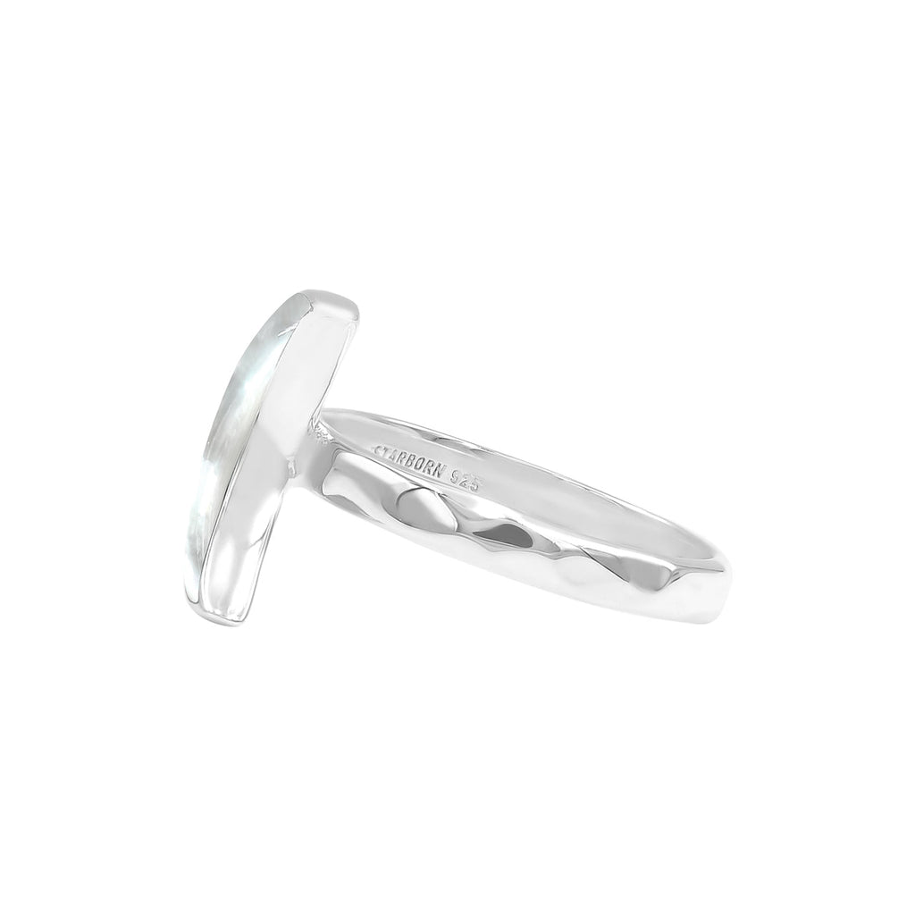 Starborn Mother of Pearl Crescent Moon Rings in Sterling Silver