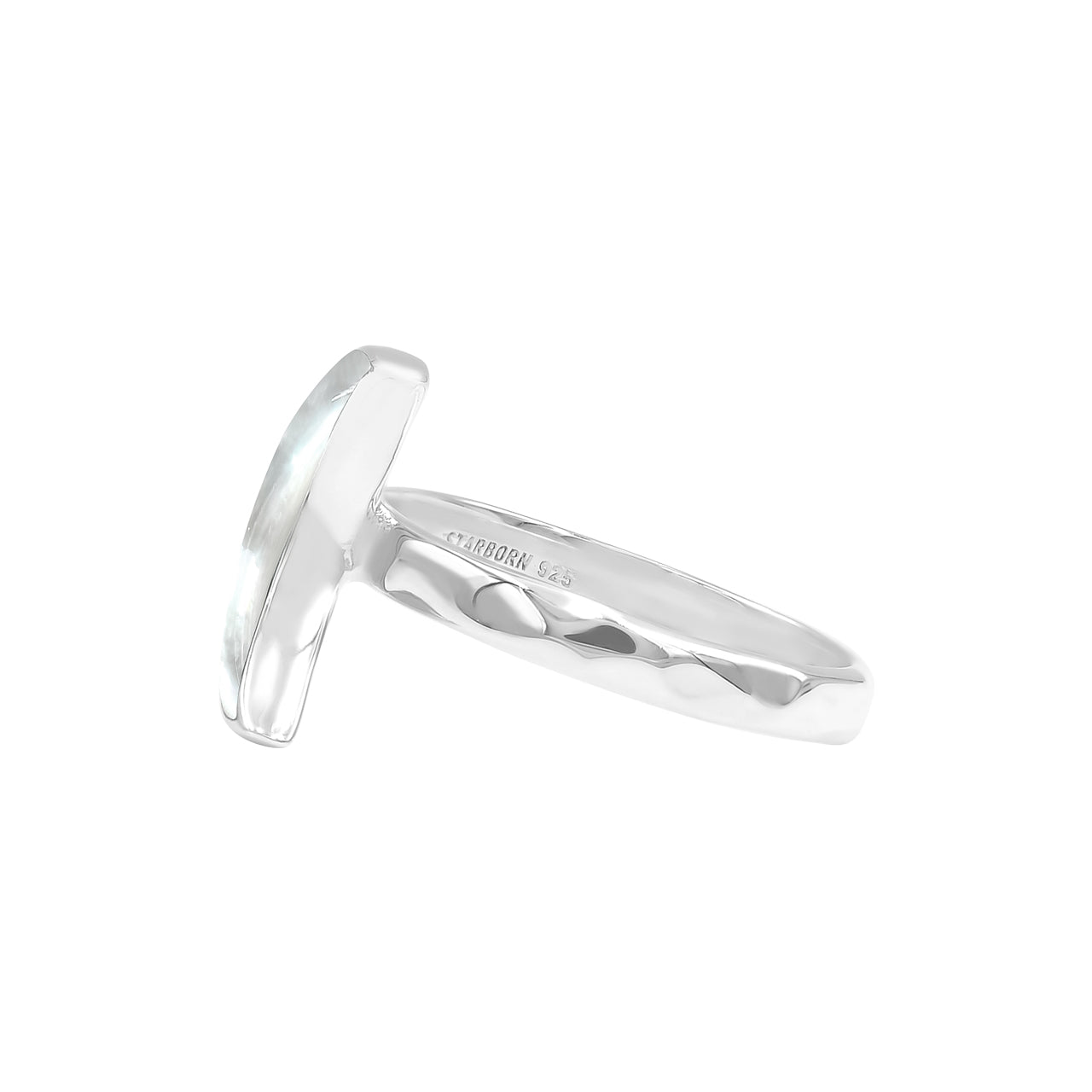 Starborn Mother of Pearl Crescent Moon Rings in Sterling Silver