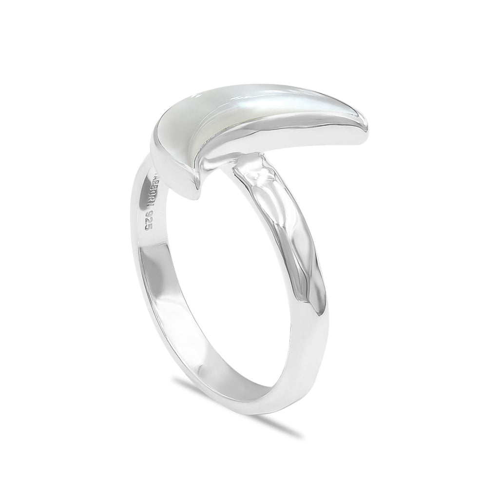 Starborn Mother of Pearl Crescent Moon Rings in Sterling Silver