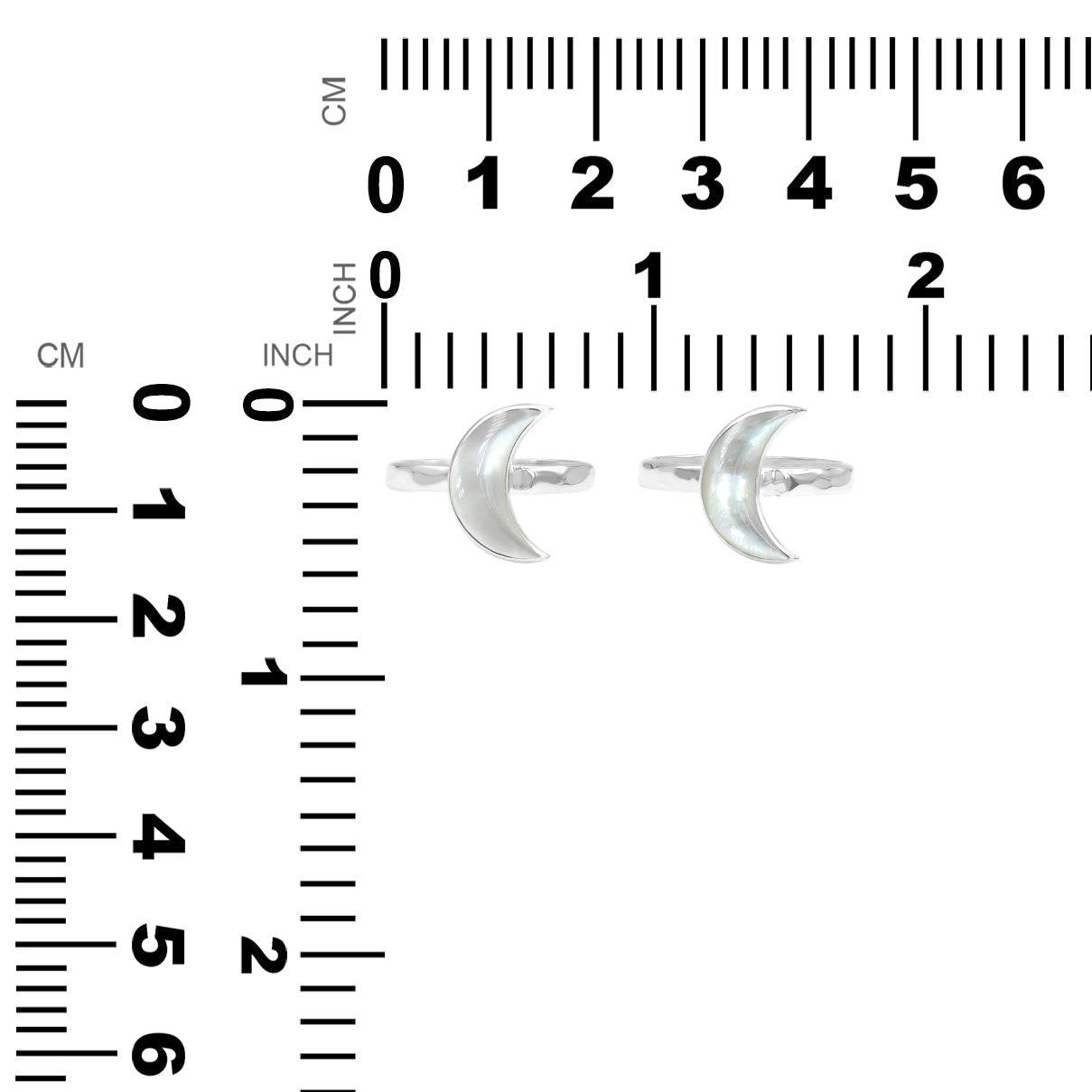 Starborn Mother of Pearl Crescent Moon Rings in Sterling Silver