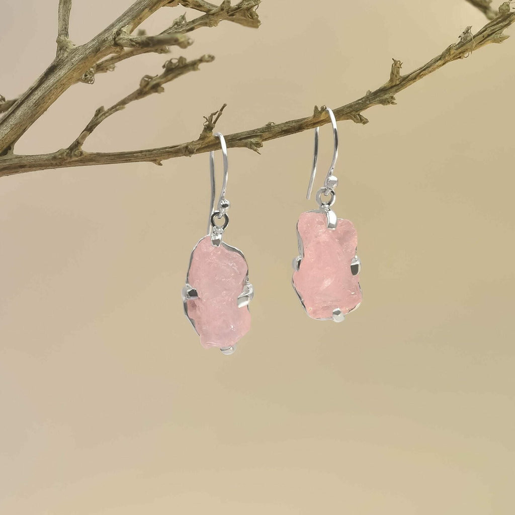 Starborn Rough Morganite Drop Earrings in Sterling Silver