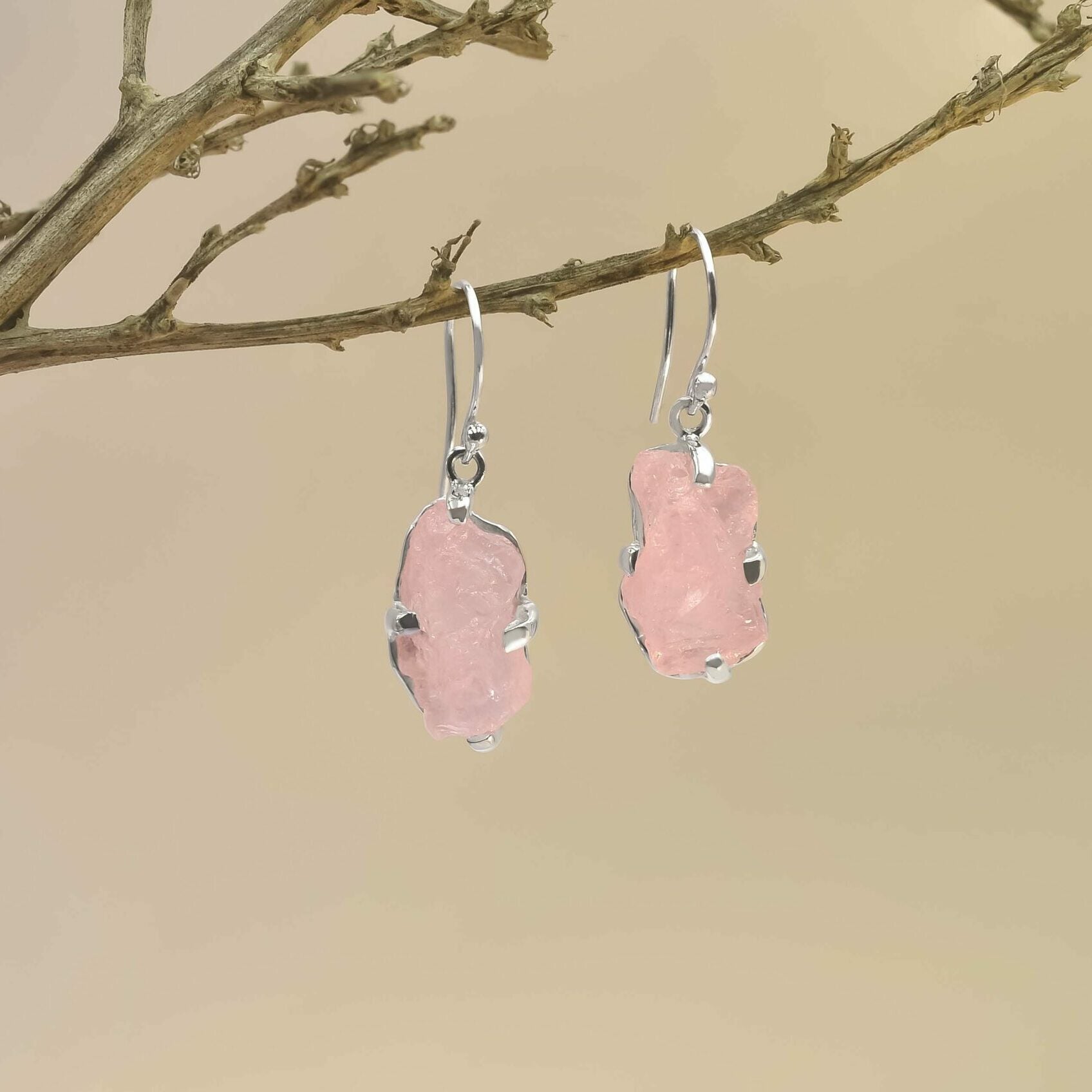 Starborn Rough Morganite Drop Earrings in Sterling Silver