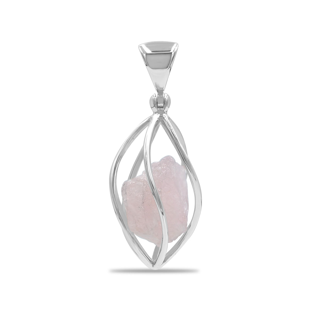 Starborn Morganite Crystal in Sterling Silver Spiral Cage Pendant