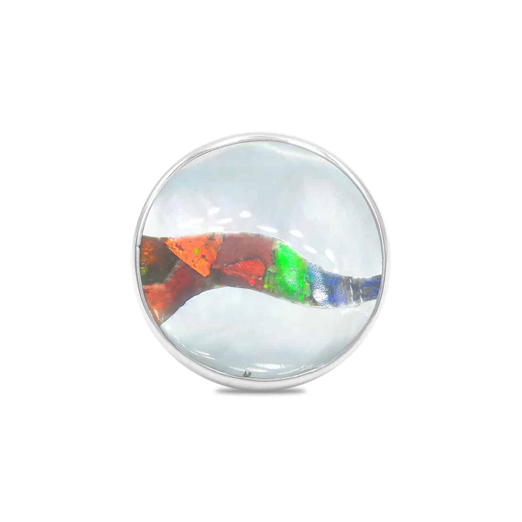 Starborn Round Mother of Pearl with Ammolite Inlay Ring in Sterling Silver